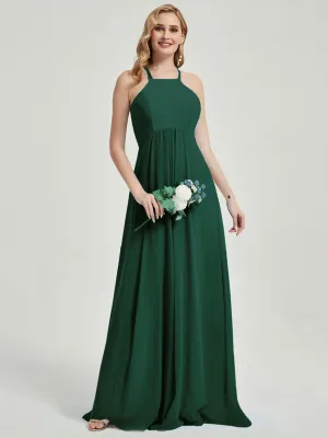 Emerald Green Halter Empire Pleated Backless Chiffon Maxi Bridesmaid Dress