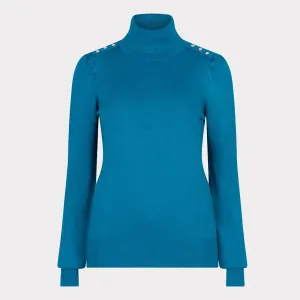 Esqualo High Neck Button Detail Sweater | Petrol