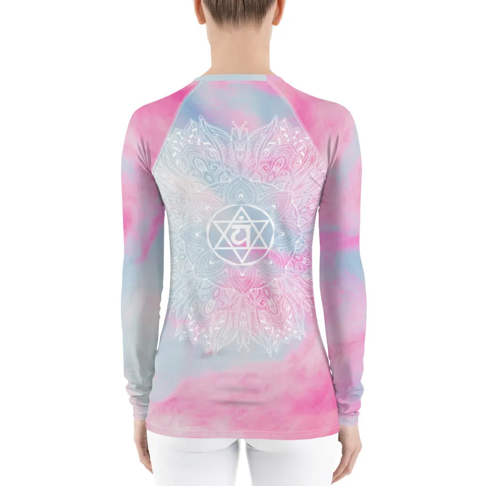 Ethereal Heart Chakra Mandala Women's Rash Guard UPF 50 by Goddess Swag
