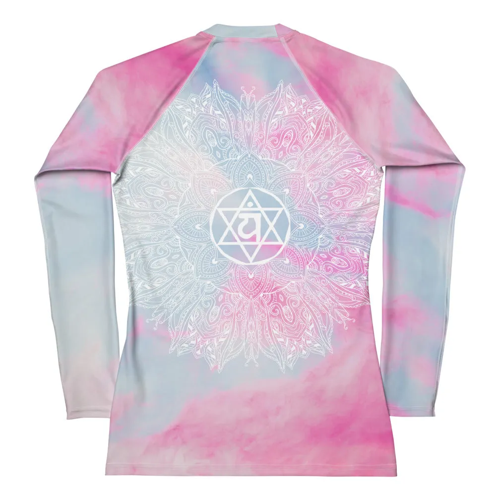 Ethereal Heart Chakra Mandala Women's Rash Guard UPF 50 by Goddess Swag