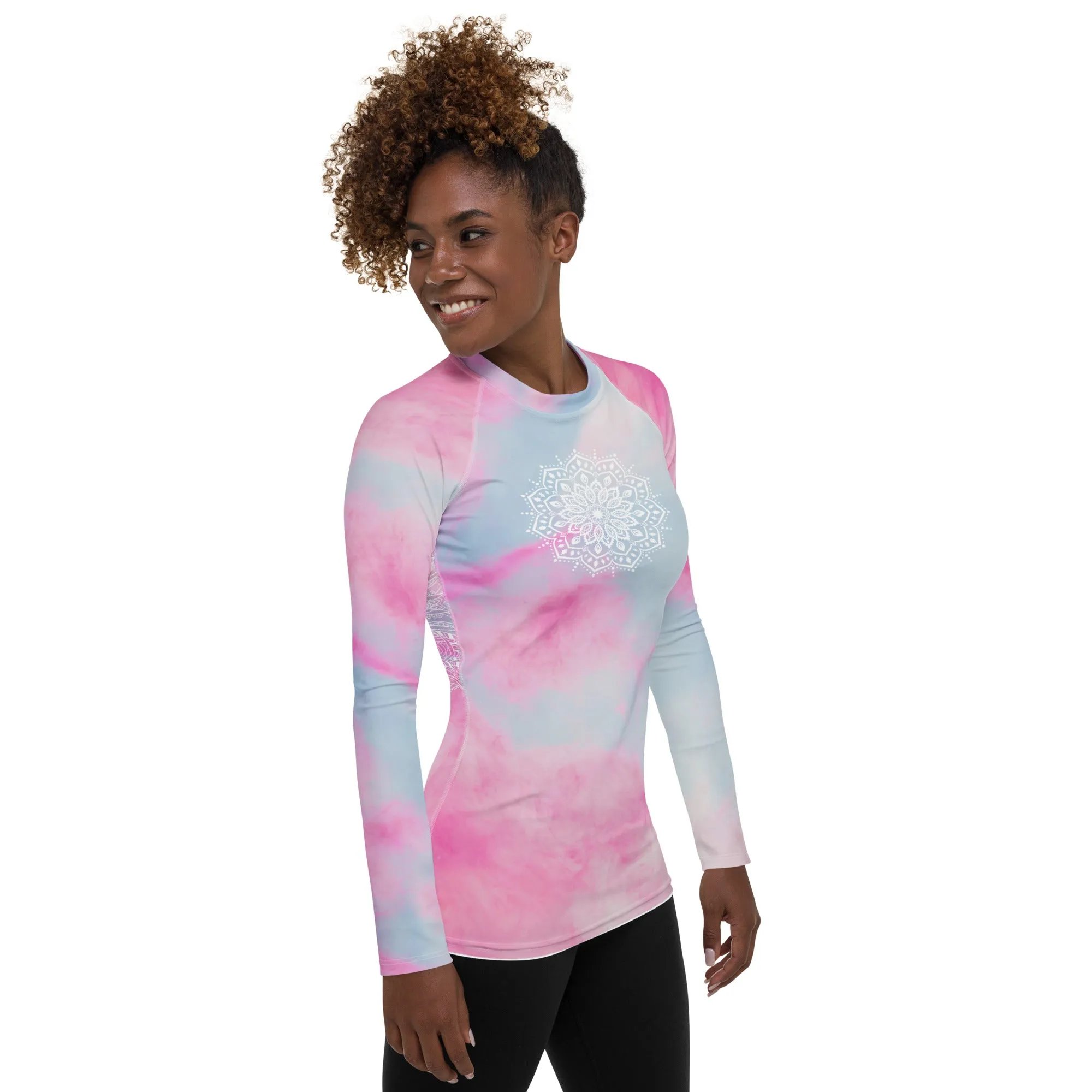 Ethereal Heart Chakra Mandala Women's Rash Guard UPF 50 by Goddess Swag
