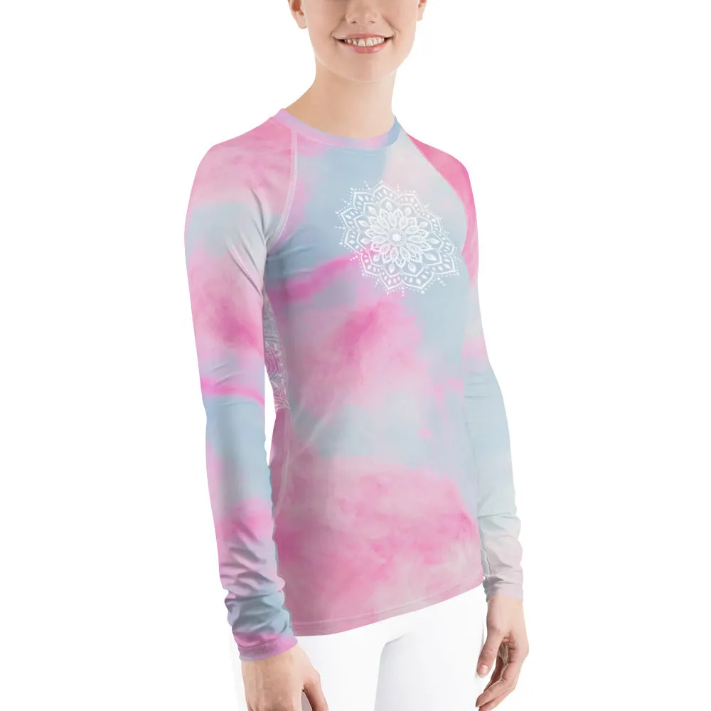 Ethereal Heart Chakra Mandala Women's Rash Guard UPF 50 by Goddess Swag