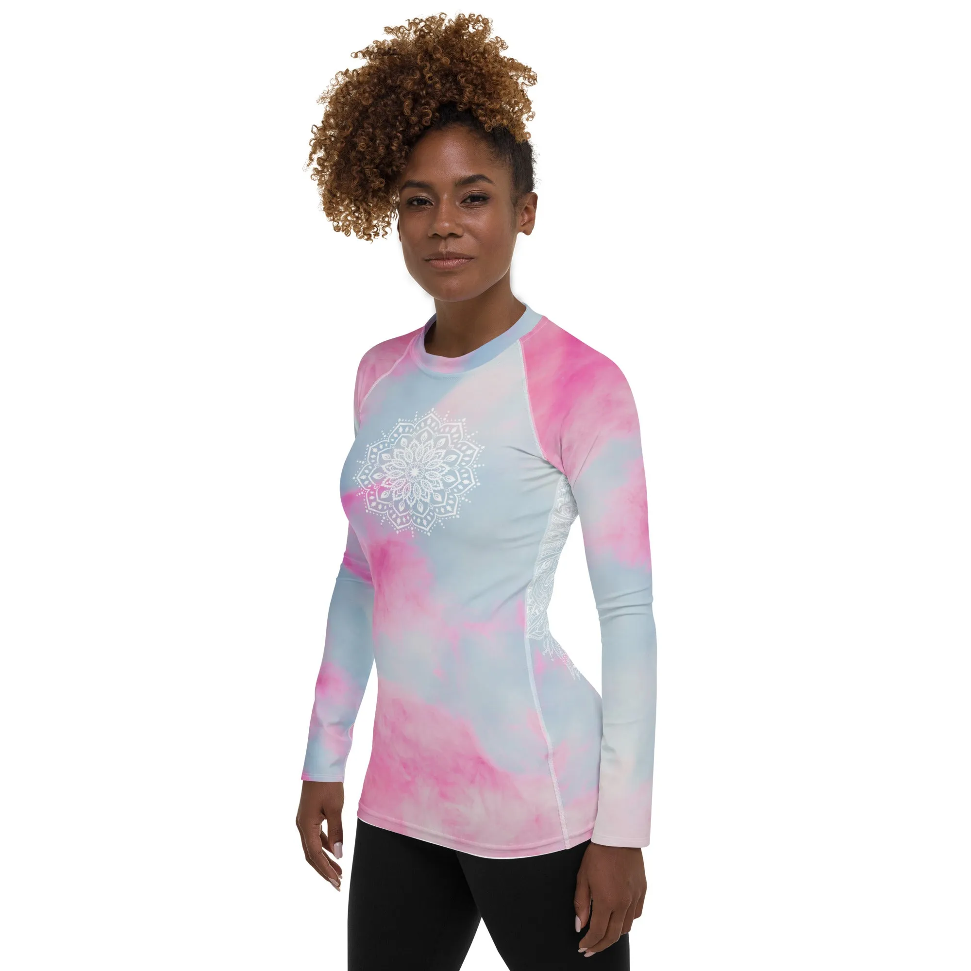 Ethereal Heart Chakra Mandala Women's Rash Guard UPF 50 by Goddess Swag