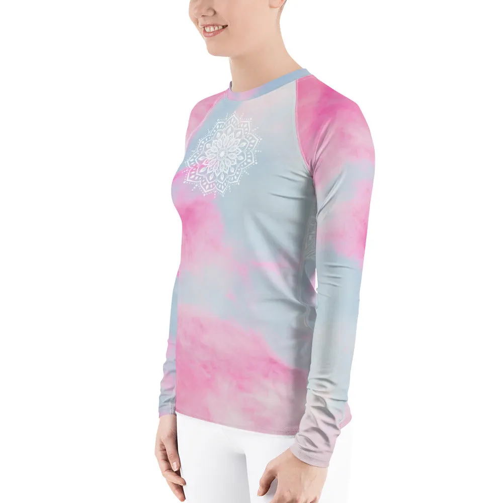 Ethereal Heart Chakra Mandala Women's Rash Guard UPF 50 by Goddess Swag