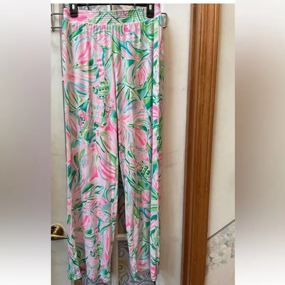 EUC LILLY PULITZER pink and green printed Lorena palazzo pants small
