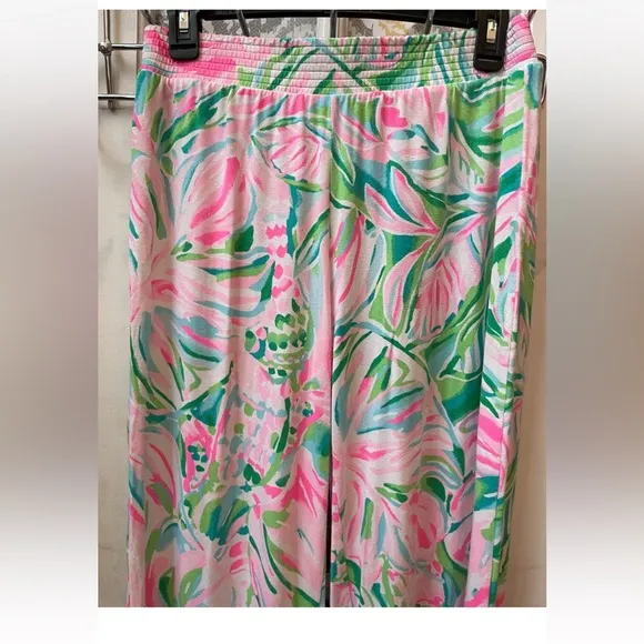 EUC LILLY PULITZER pink and green printed Lorena palazzo pants small