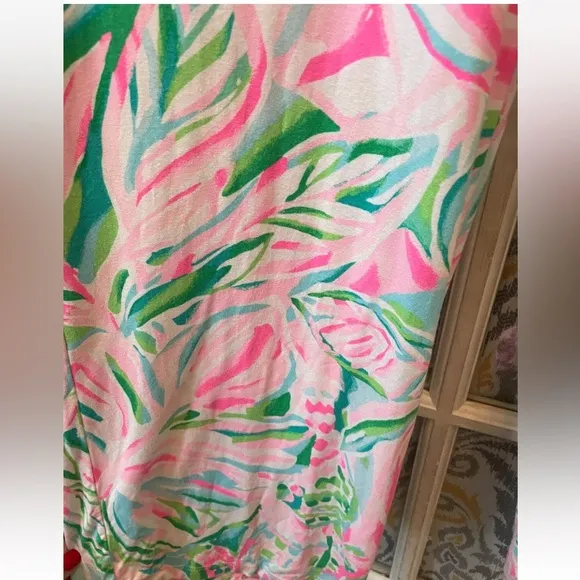 EUC LILLY PULITZER pink and green printed Lorena palazzo pants small
