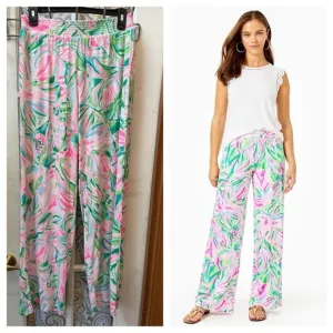 EUC LILLY PULITZER pink and green printed Lorena palazzo pants small