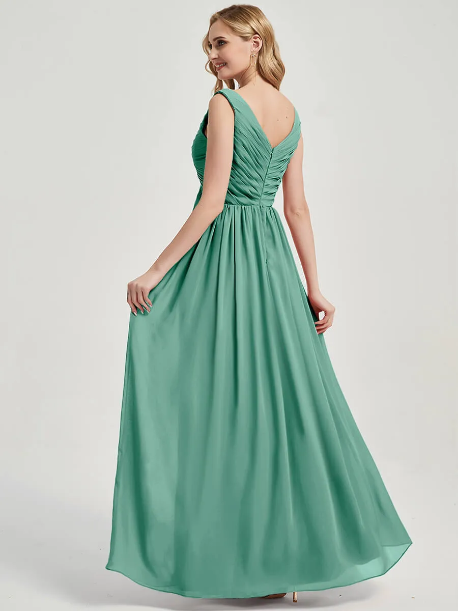 Eucalyptus Empire Sleeveless Floor Length Chiffon Bridesmaid Dress