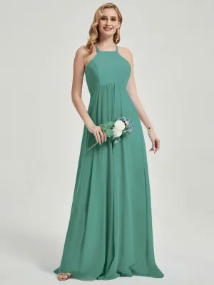 Eucalyptus Halter Neck Empire Pleated Backless Chiffon Bridesmaid Dress