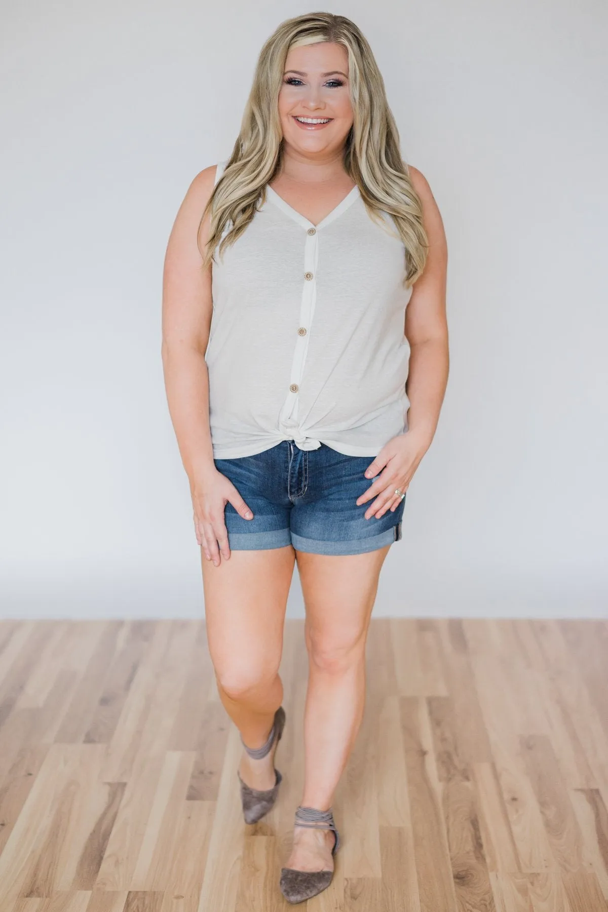 Everyday Button Tie Tank Top- White