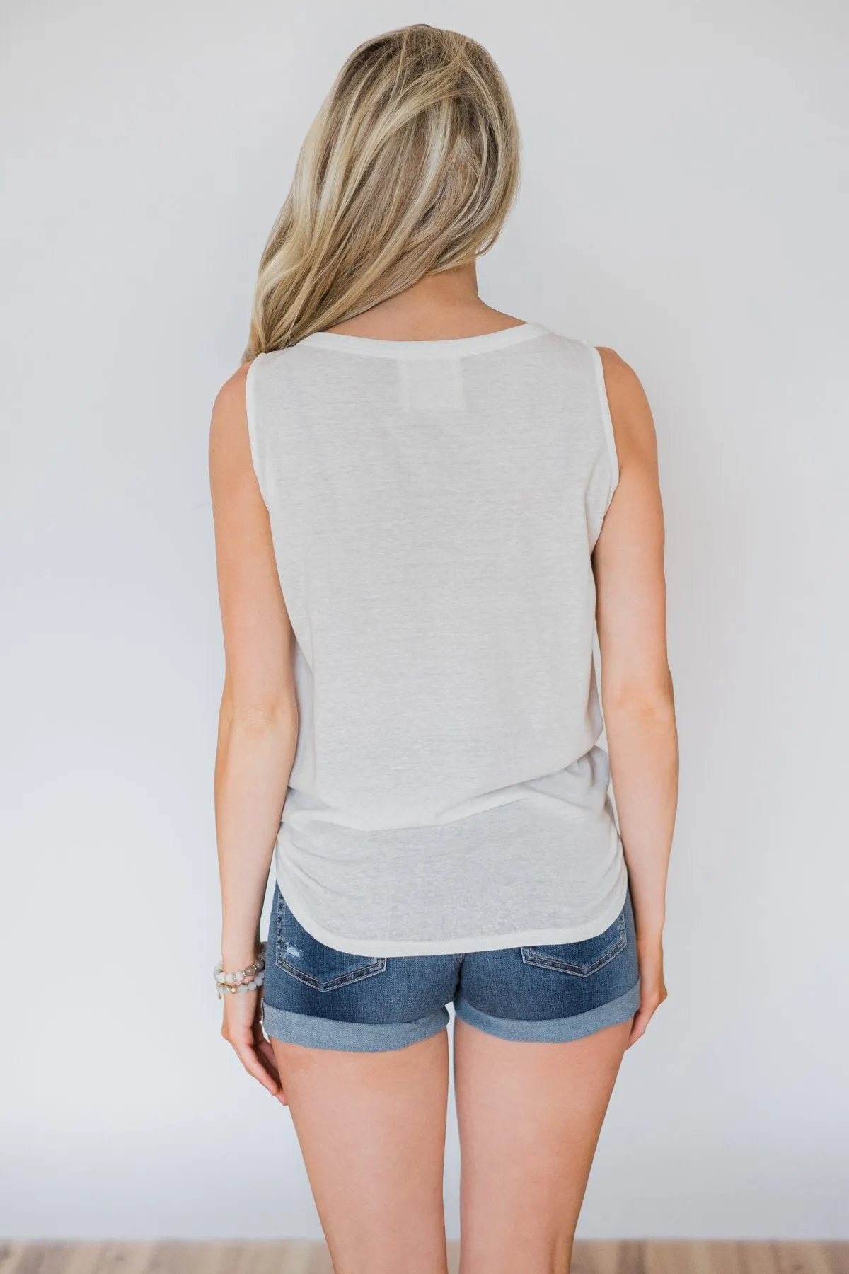 Everyday Button Tie Tank Top- White