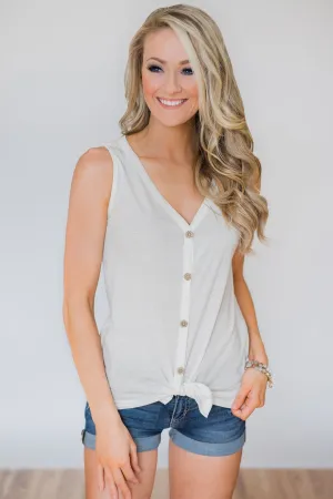 Everyday Button Tie Tank Top- White