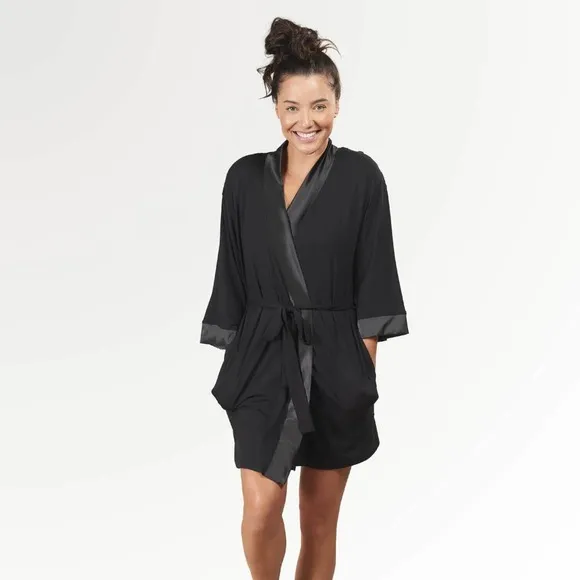 Faceplant Dreams Bamboo Kimono Robe - Black NWT