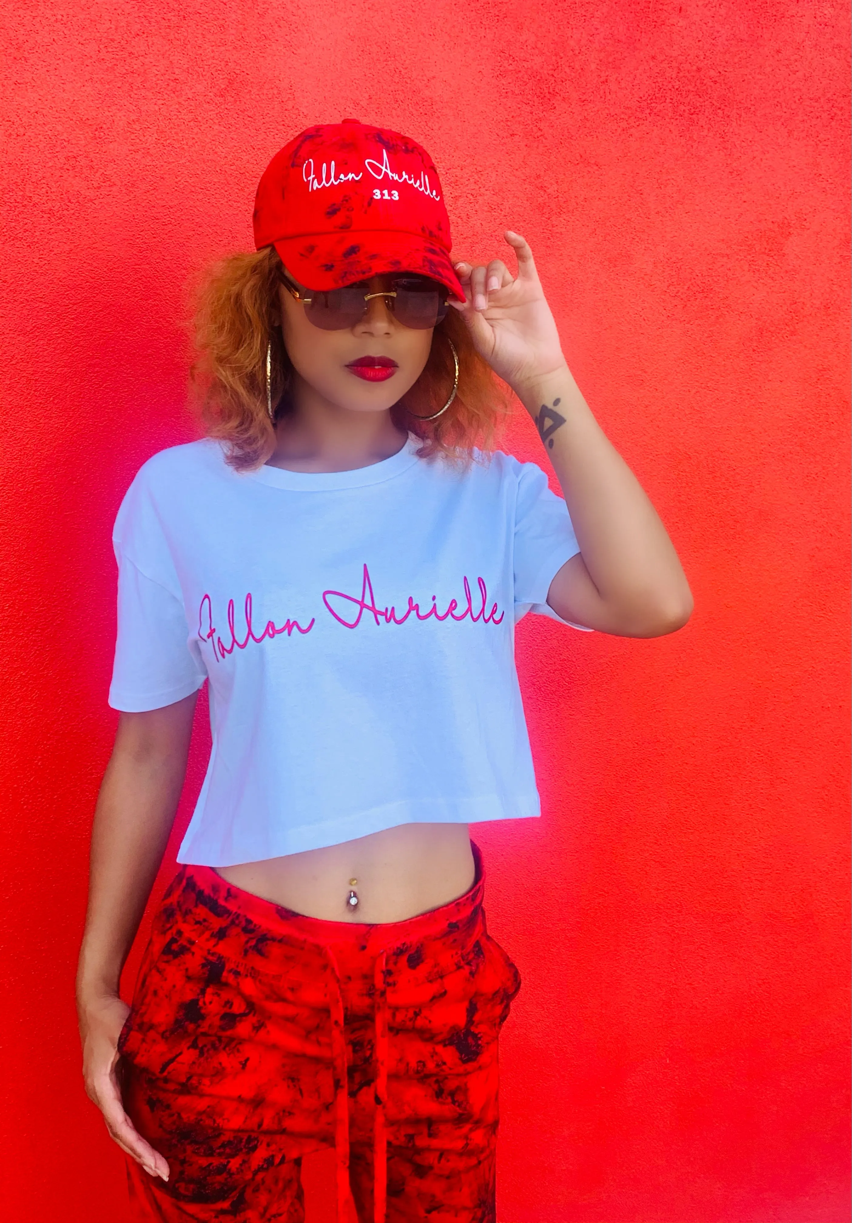 Fallon Aurielle Signature Classic Crop Top (White & Red)