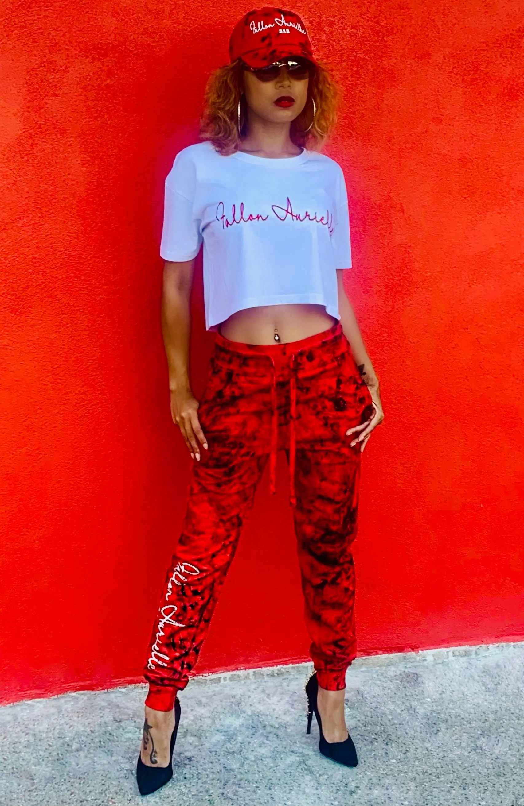 Fallon Aurielle Signature Classic Crop Top (White & Red)