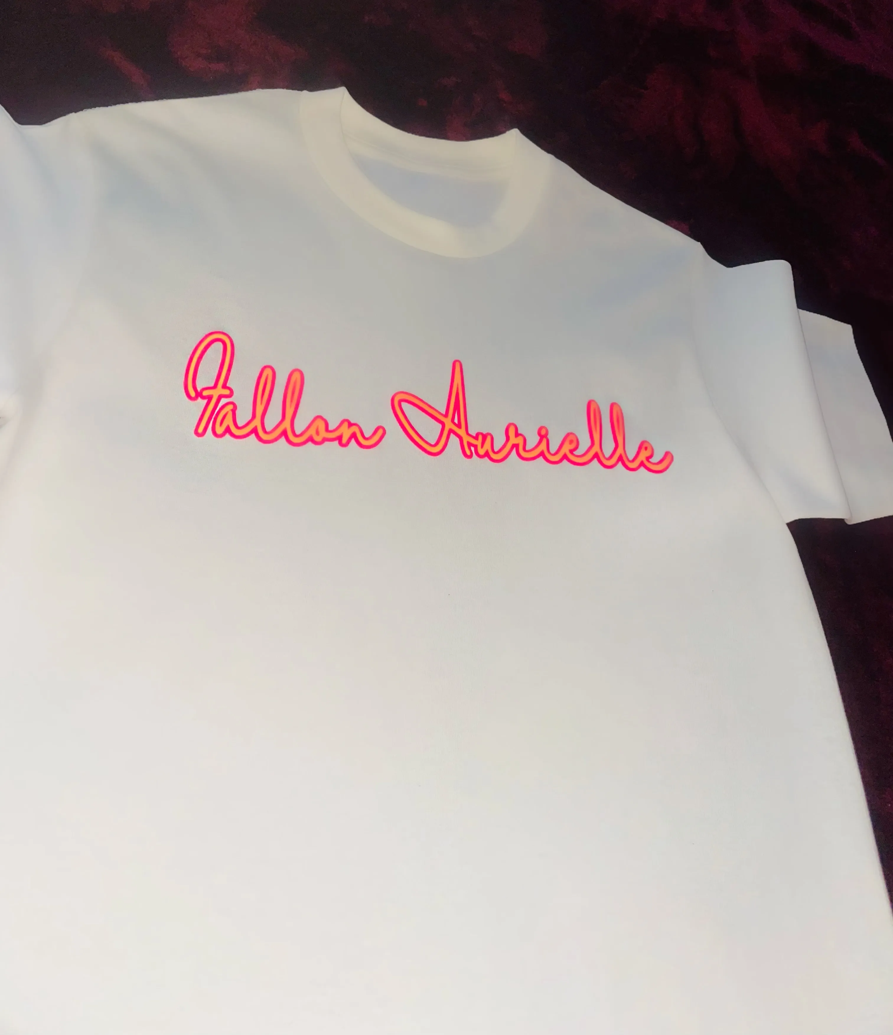 Fallon Aurielle Unisex Signature Classic 2 Tone T-Shirt (Cream, Neon Orange & Pink)