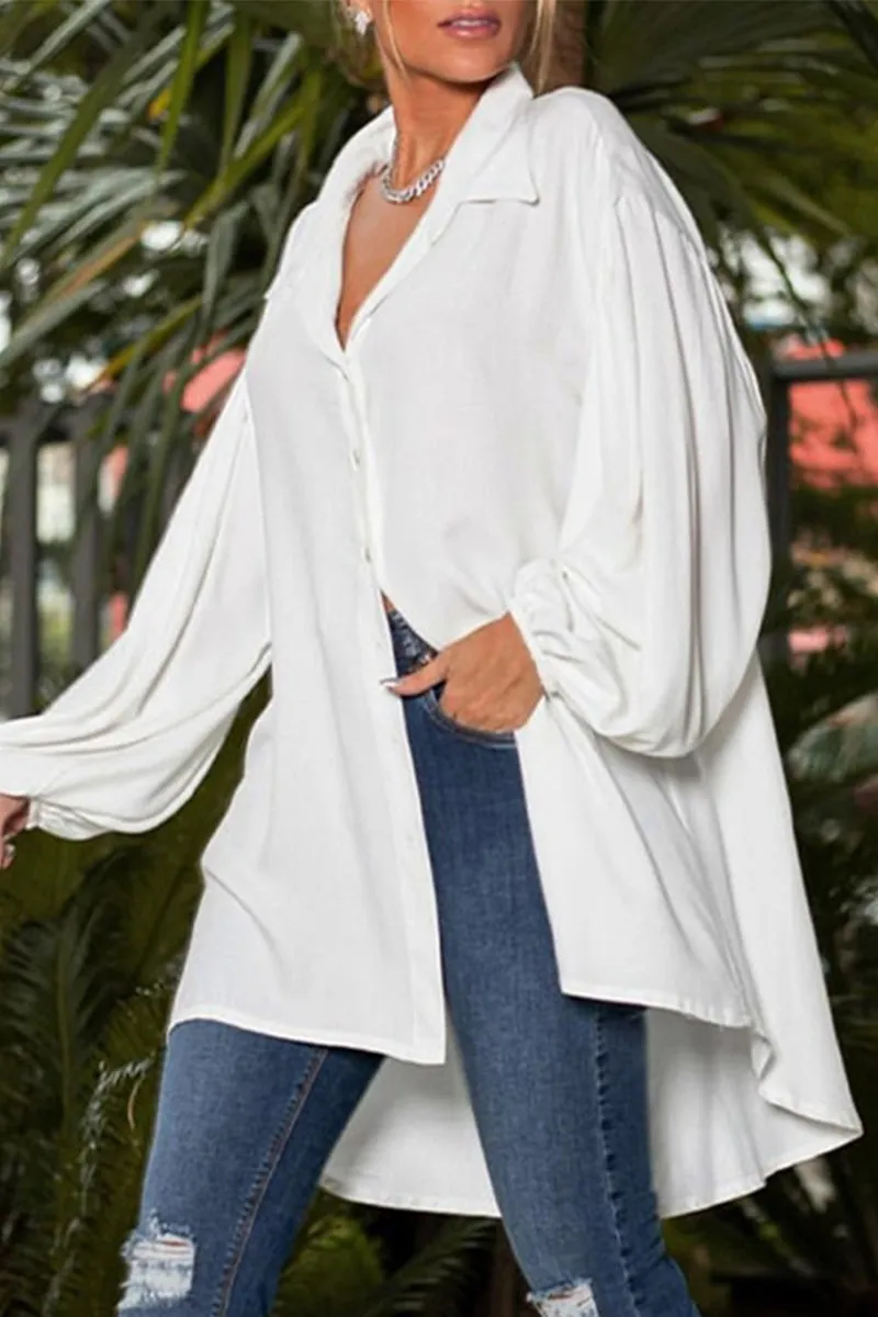 Fashion Casual Solid Buttons Turndown Collar Tops