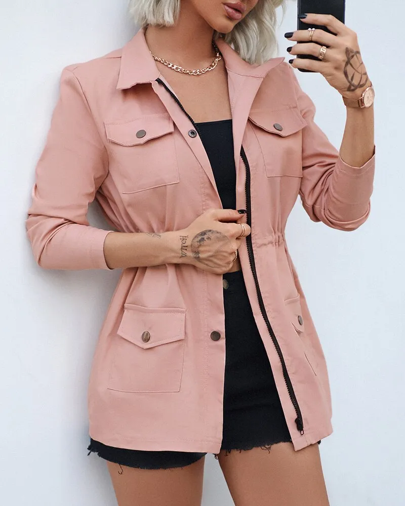 Fashion Women Blazer Fall Clothing Lady Jackets Pockt Design Casual Coat Tops