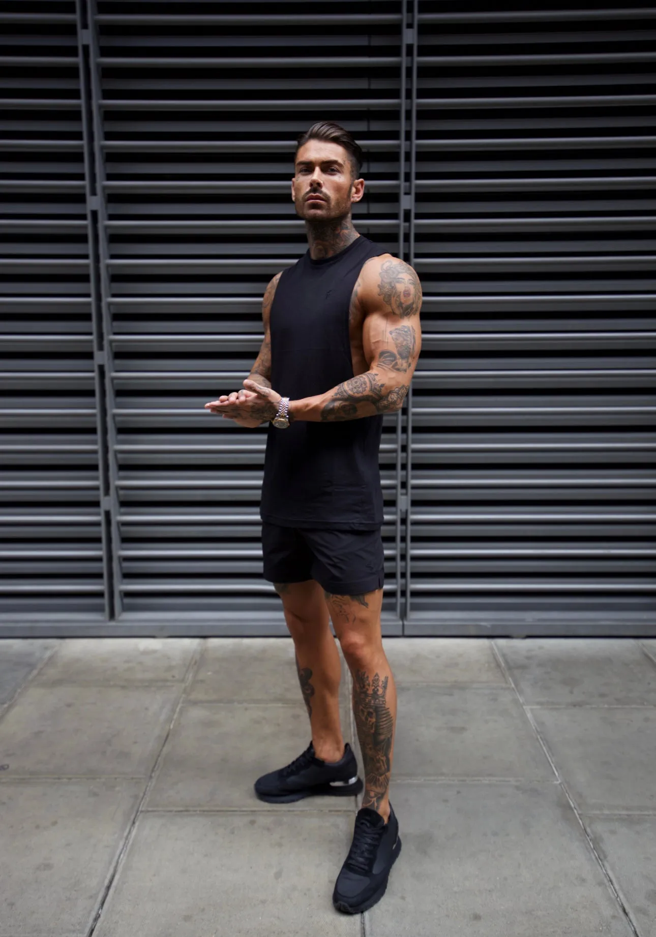 Father Sons Classic Bamboo Dropped Armhole Black Vest - FSH818