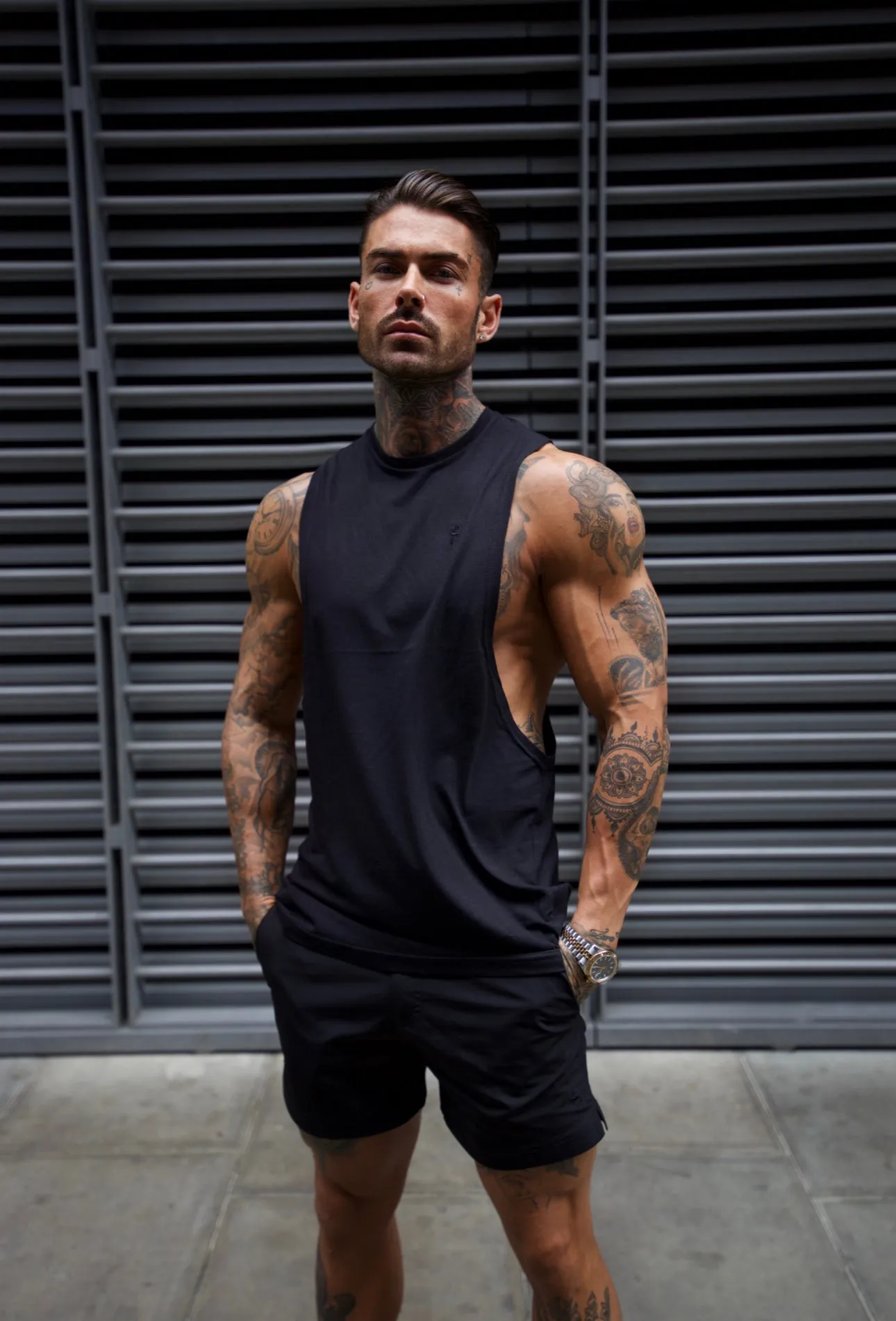 Father Sons Classic Bamboo Dropped Armhole Black Vest - FSH818
