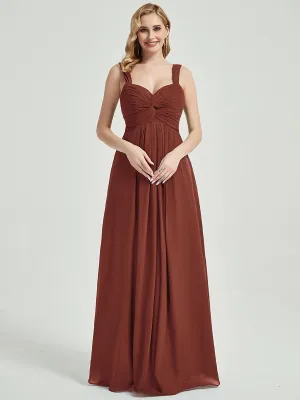 [Final Sale] Cinnamon Rose Sweetheart Straps A-Line Maxi Chiffon Bridesmaid Dresses
