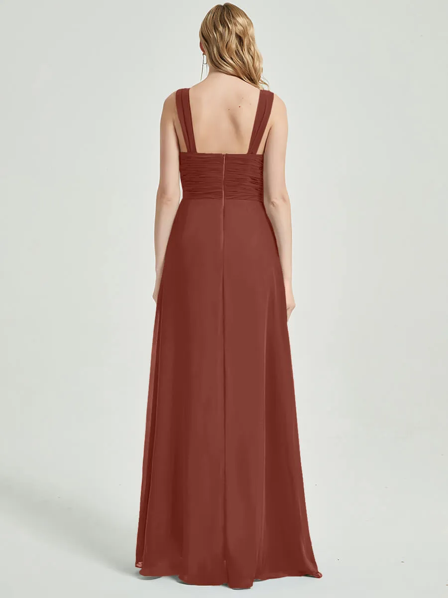 [Final Sale] Cinnamon Rose Sweetheart Straps A-Line Maxi Chiffon Bridesmaid Dresses