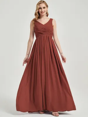 [Final Sale] Cinnamon Rose V-Neck Sleeveless Empire Maxi Chiffon Bridesmaid Dress