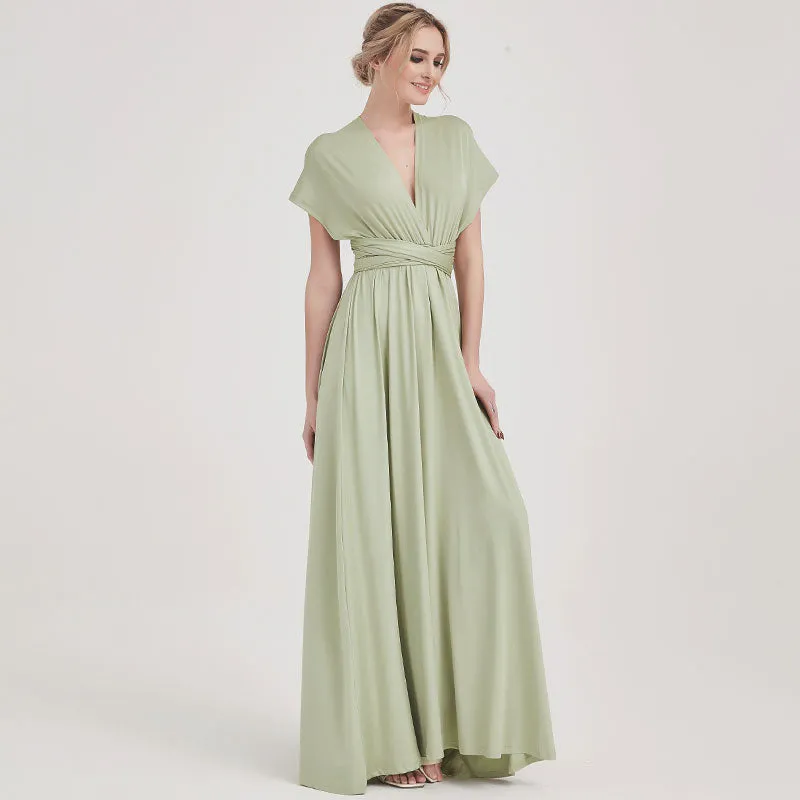 [Final Sale] Silver Sage Infinity Wrap Maxi Bridesmaid Dress