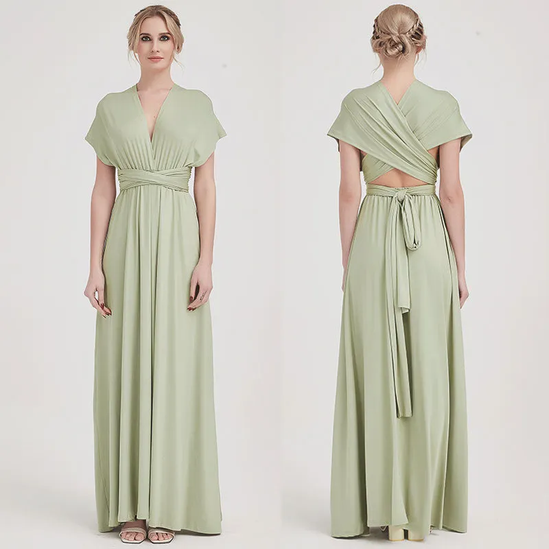 [Final Sale] Silver Sage Infinity Wrap Maxi Bridesmaid Dress