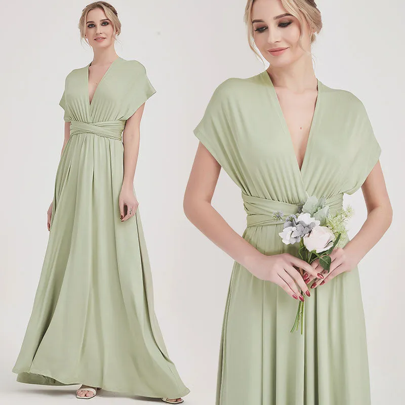 [Final Sale] Silver Sage Infinity Wrap Maxi Bridesmaid Dress