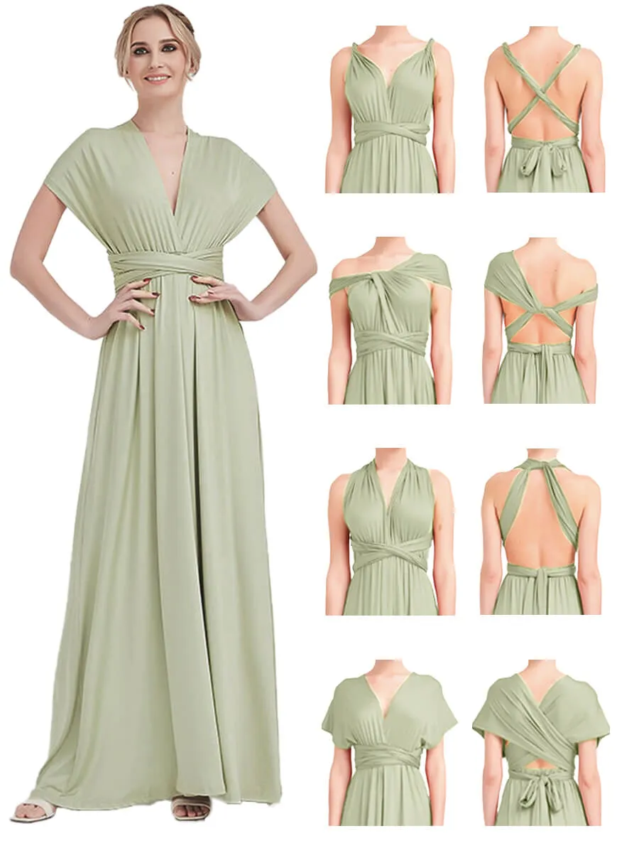 [Final Sale] Silver Sage Infinity Wrap Maxi Bridesmaid Dress