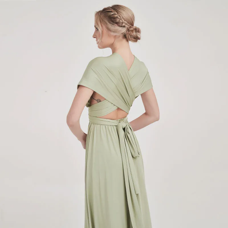 [Final Sale] Silver Sage Infinity Wrap Maxi Bridesmaid Dress