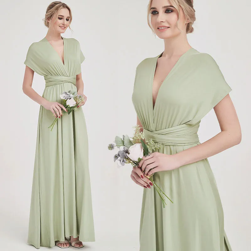 [Final Sale] Silver Sage Infinity Wrap Maxi Bridesmaid Dress