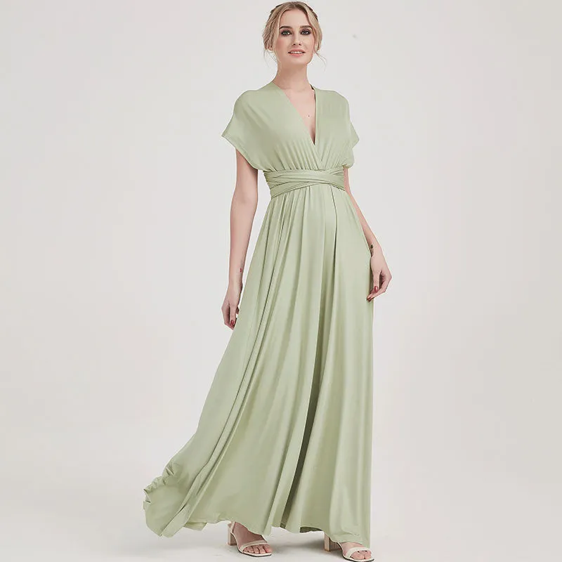 [Final Sale] Silver Sage Infinity Wrap Maxi Bridesmaid Dress