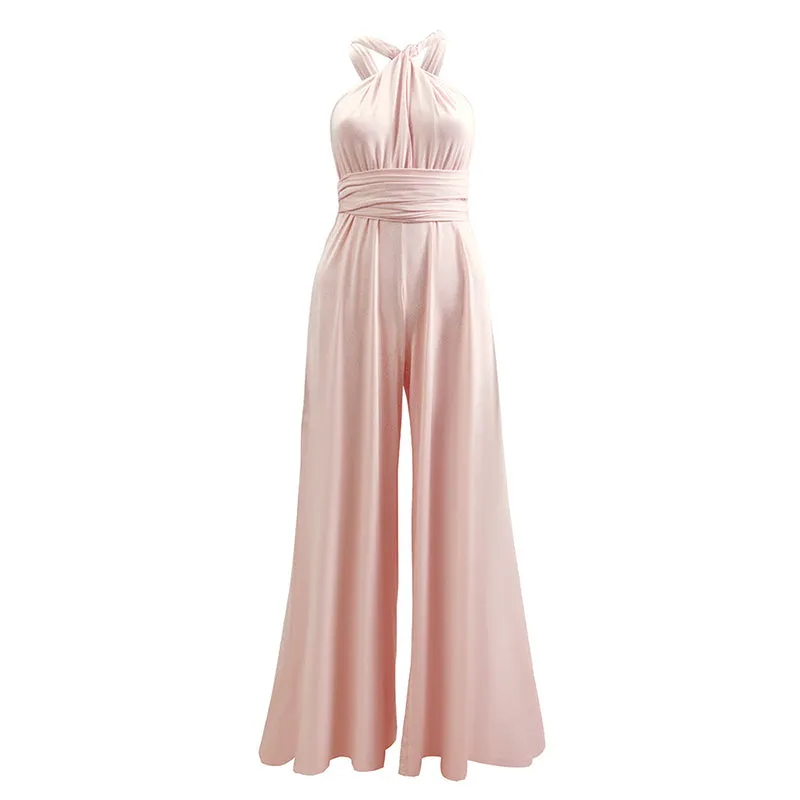 [Final Sale] Wide-Leg Infinity Jumpsuit Twist Wrap Convertible Bridesmaid Romper
