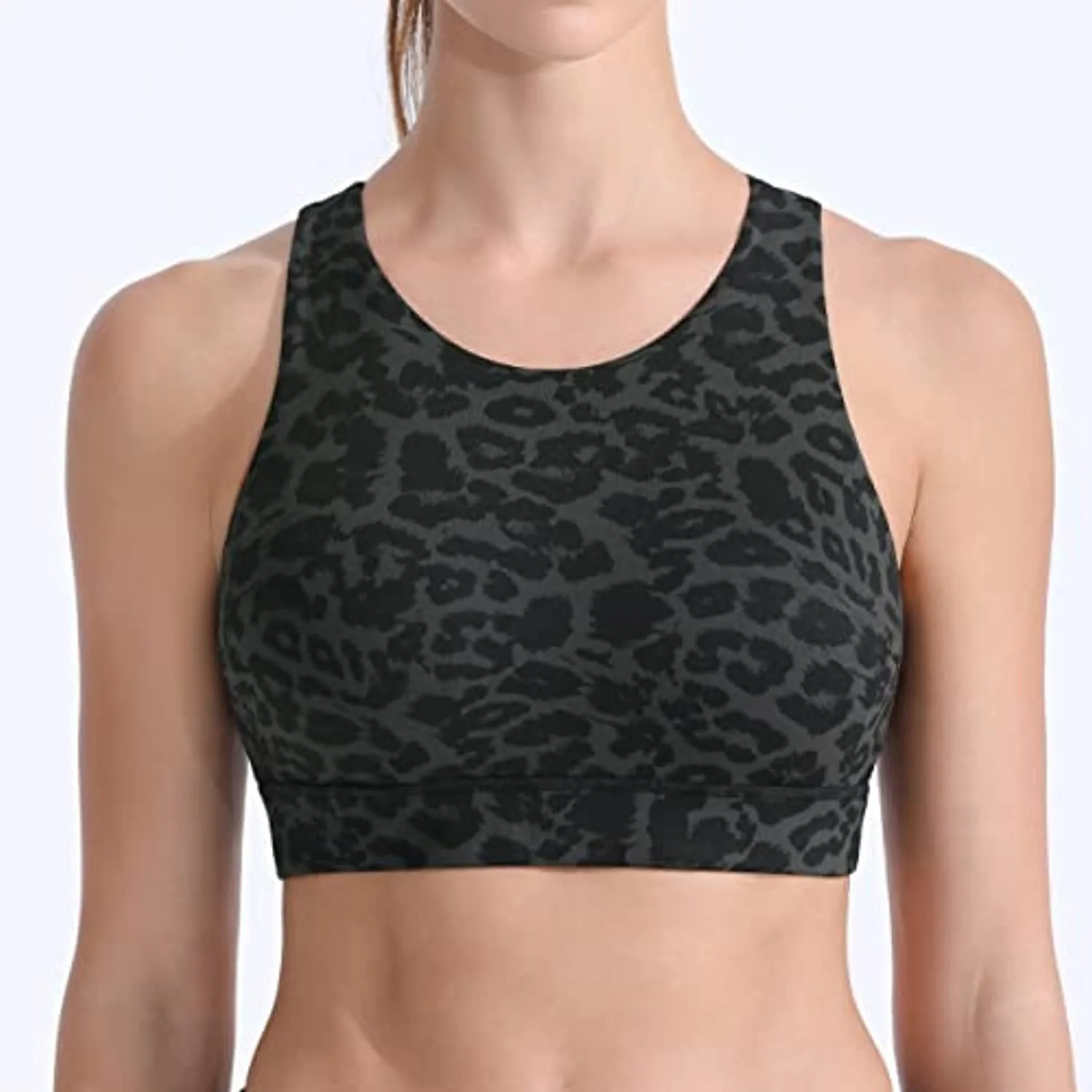 FITTIN High Neck Sports Bra for Women - Full Coverage Strappy Workout Activewear Bras Medium Impact Padded Women's Gym Tops