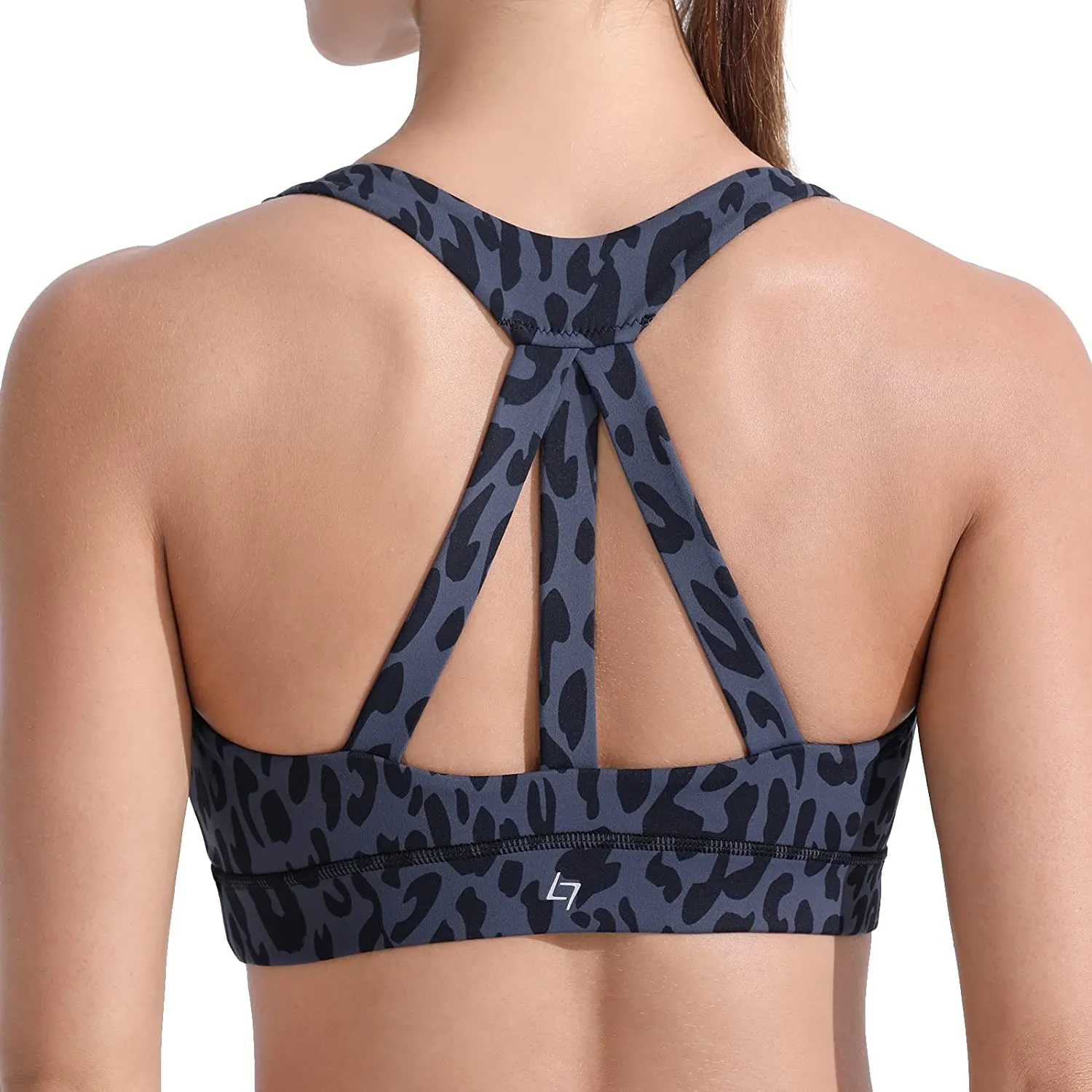 FITTIN High Neck Sports Bra for Women - Full Coverage Strappy Workout Activewear Bras Medium Impact Padded Women's Gym Tops