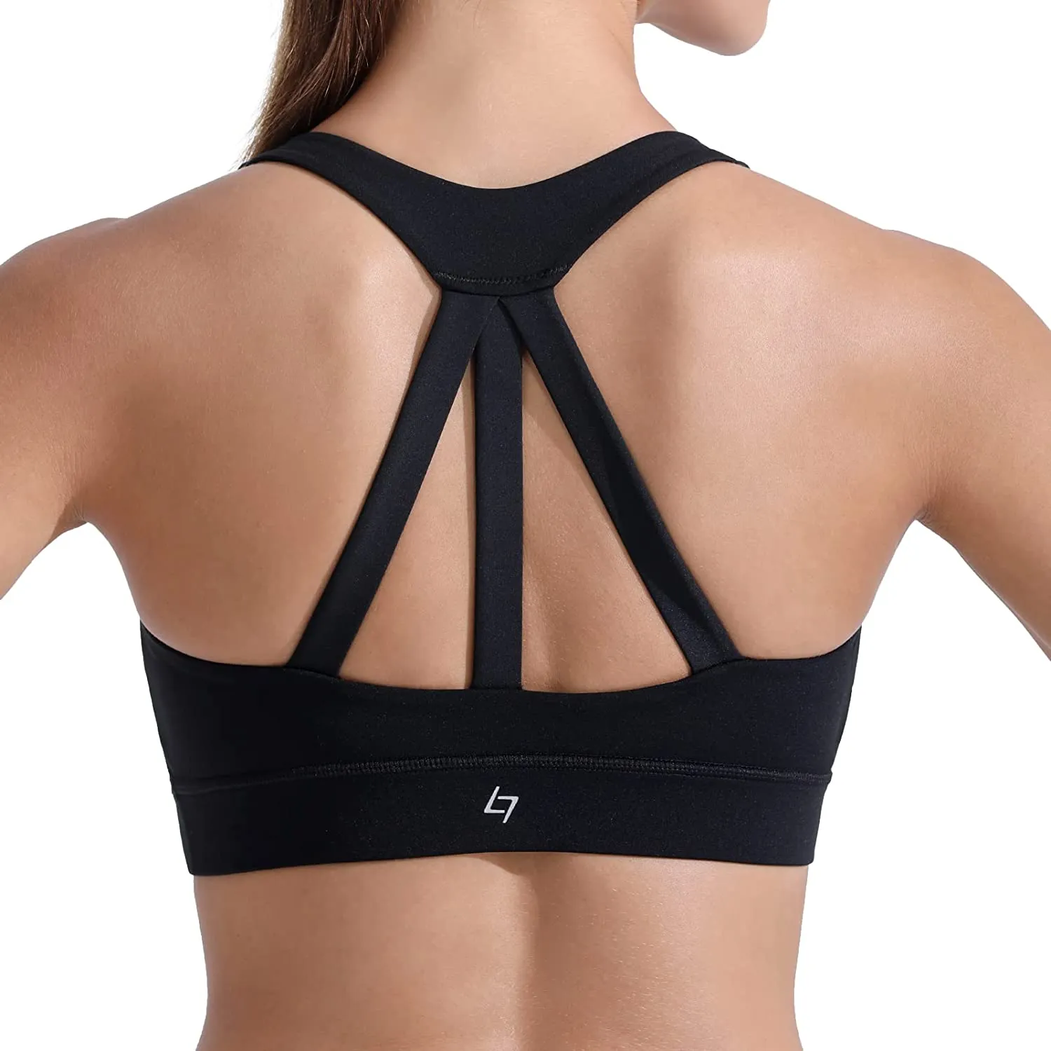 FITTIN High Neck Sports Bra for Women - Full Coverage Strappy Workout Activewear Bras Medium Impact Padded Women's Gym Tops