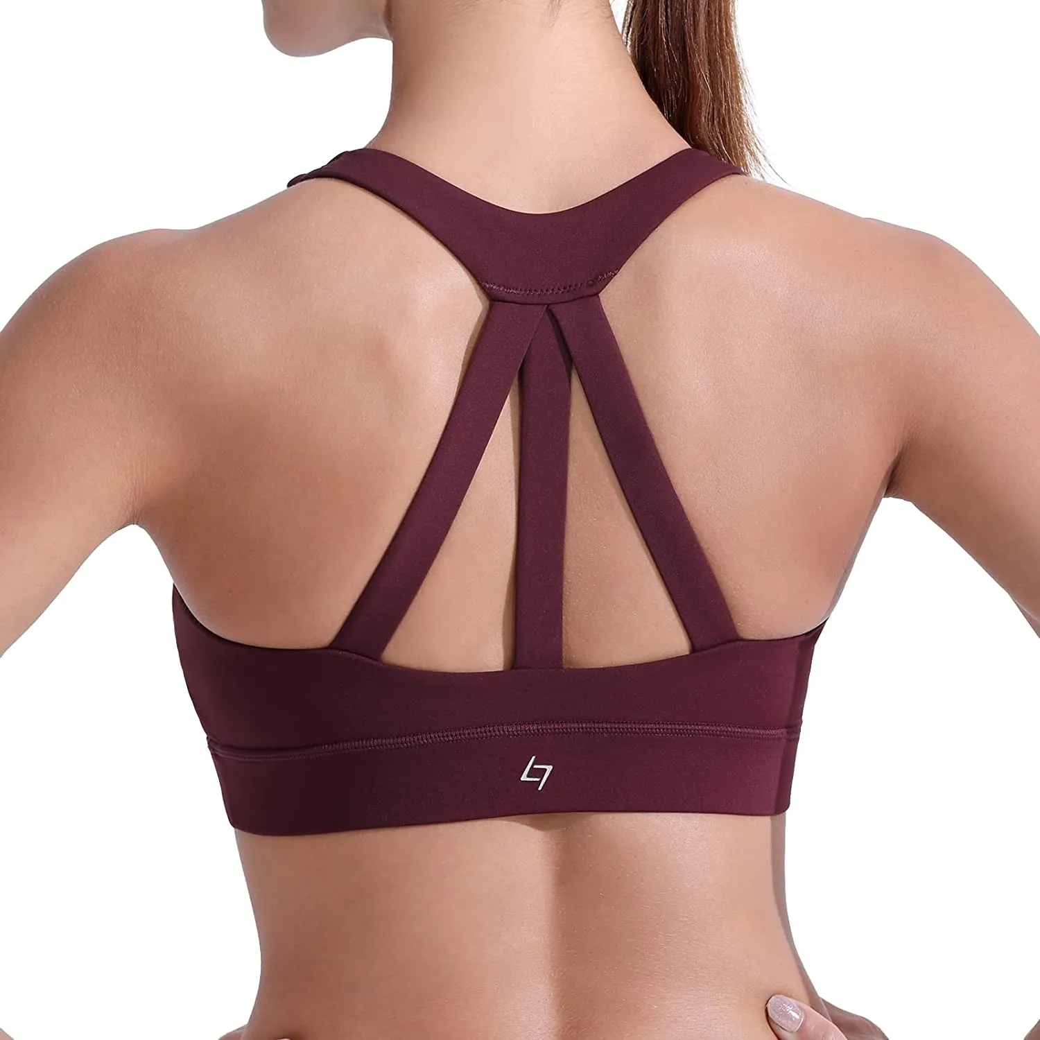 FITTIN High Neck Sports Bra for Women - Full Coverage Strappy Workout Activewear Bras Medium Impact Padded Women's Gym Tops