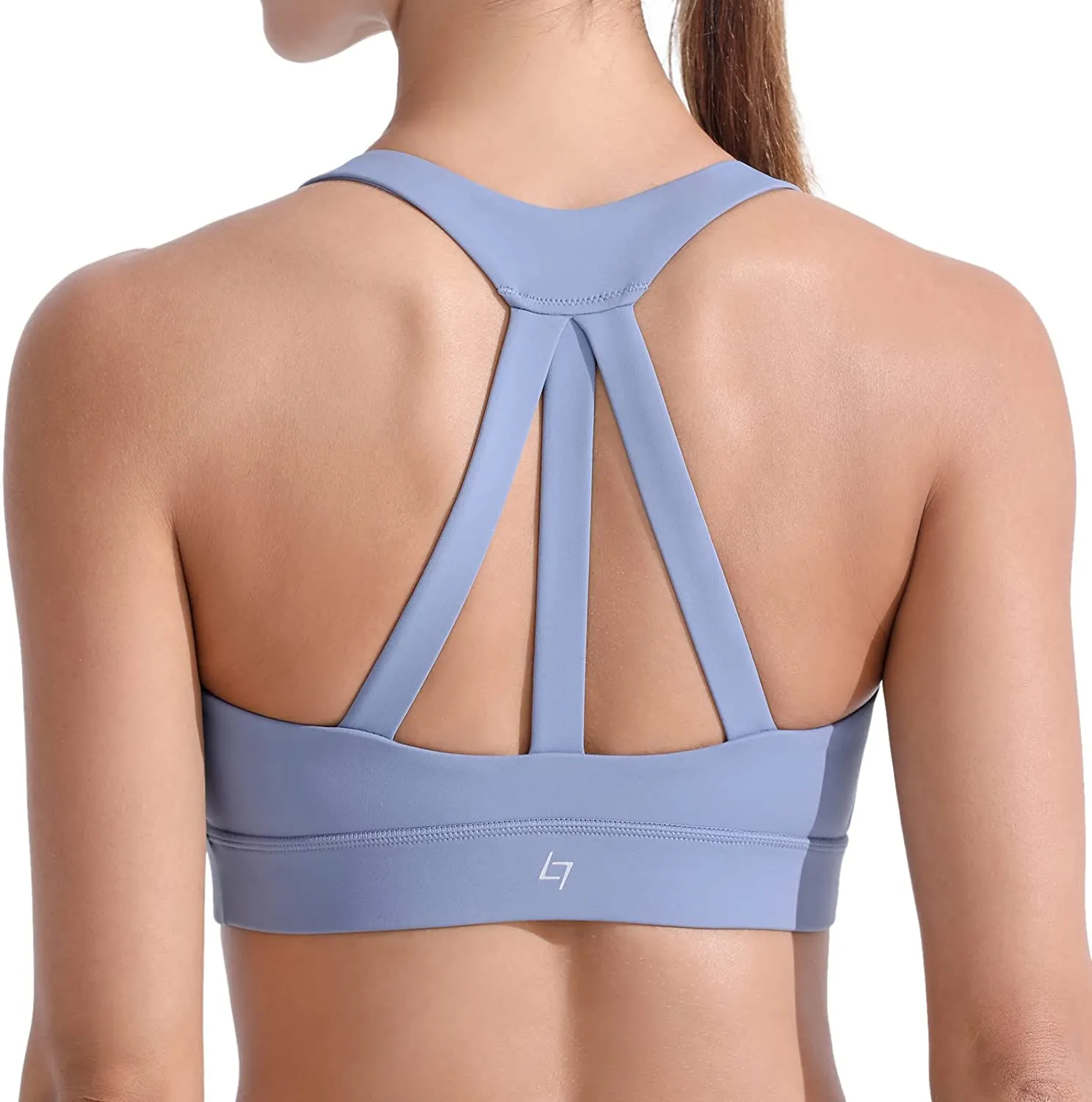 FITTIN High Neck Sports Bra for Women - Full Coverage Strappy Workout Activewear Bras Medium Impact Padded Women's Gym Tops