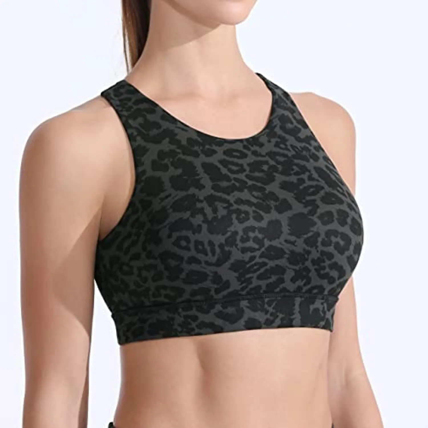 FITTIN High Neck Sports Bra for Women - Full Coverage Strappy Workout Activewear Bras Medium Impact Padded Women's Gym Tops
