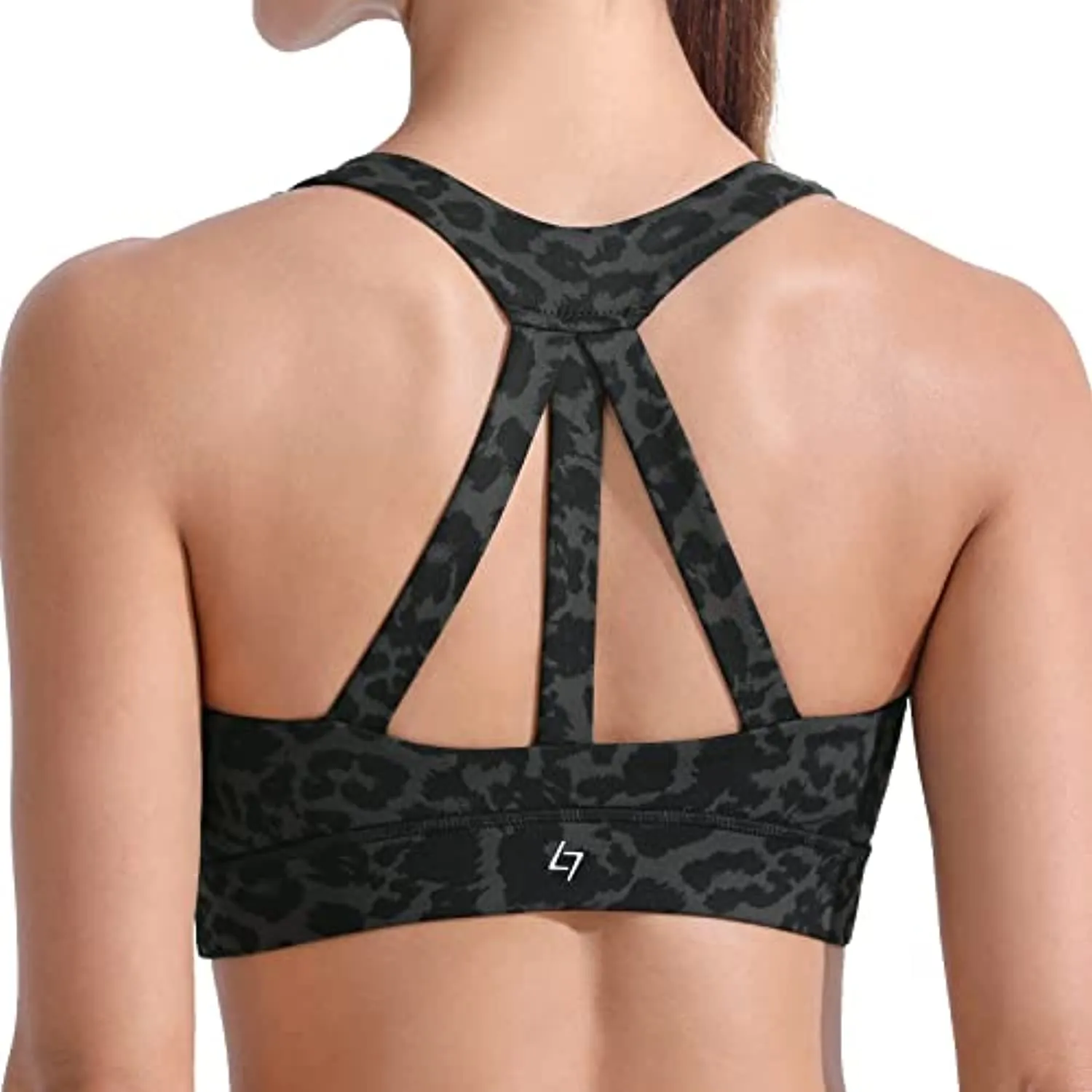 FITTIN High Neck Sports Bra for Women - Full Coverage Strappy Workout Activewear Bras Medium Impact Padded Women's Gym Tops