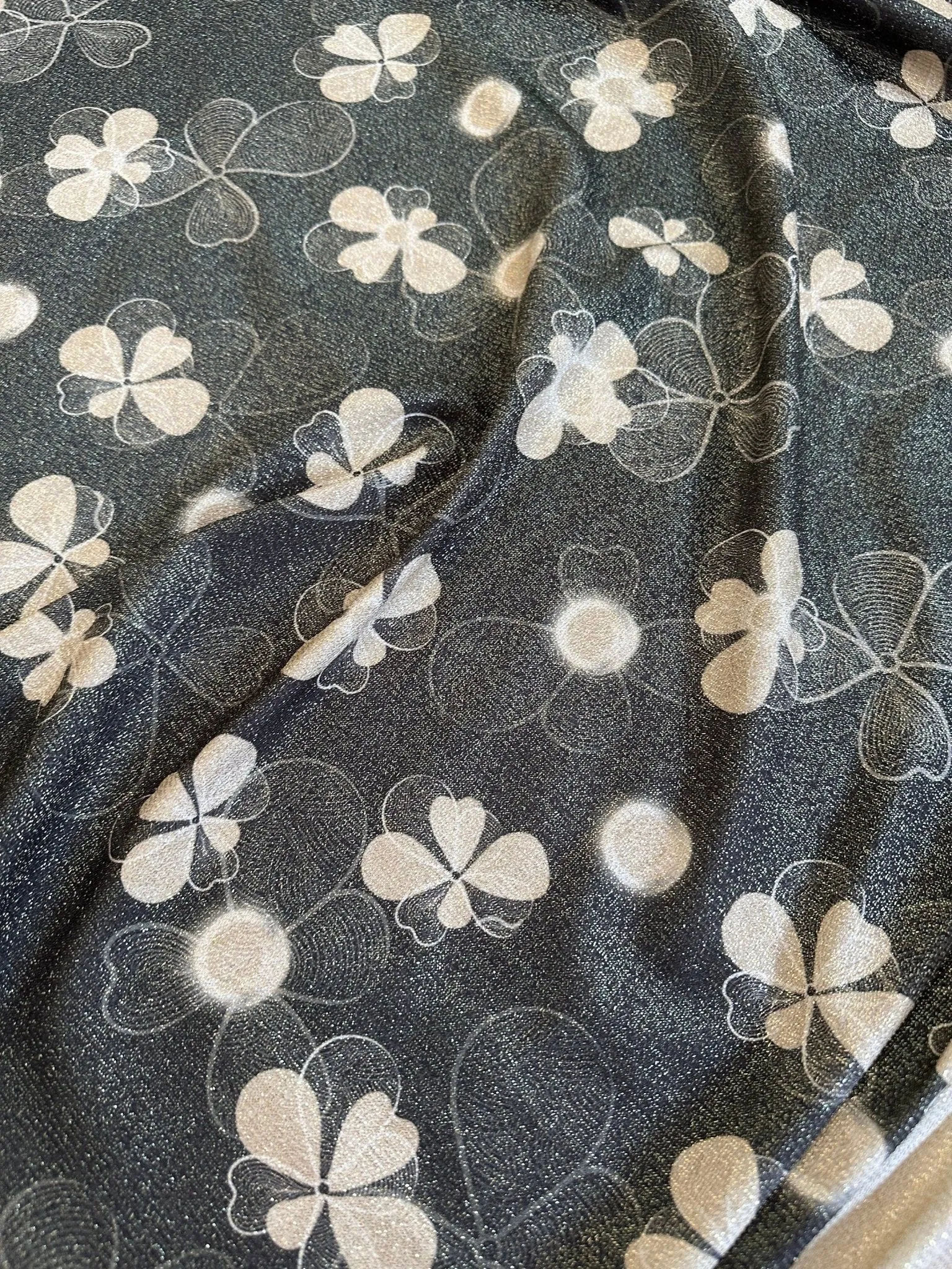 Floral Gold Lurex Fabric - Glitter Knit 4-Way Stretch Material