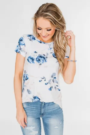 Floral Melody Short Sleeve Top- Eggshell White