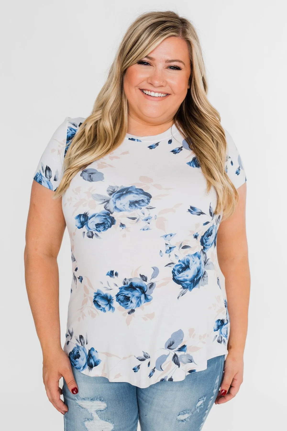 Floral Melody Short Sleeve Top- Eggshell White