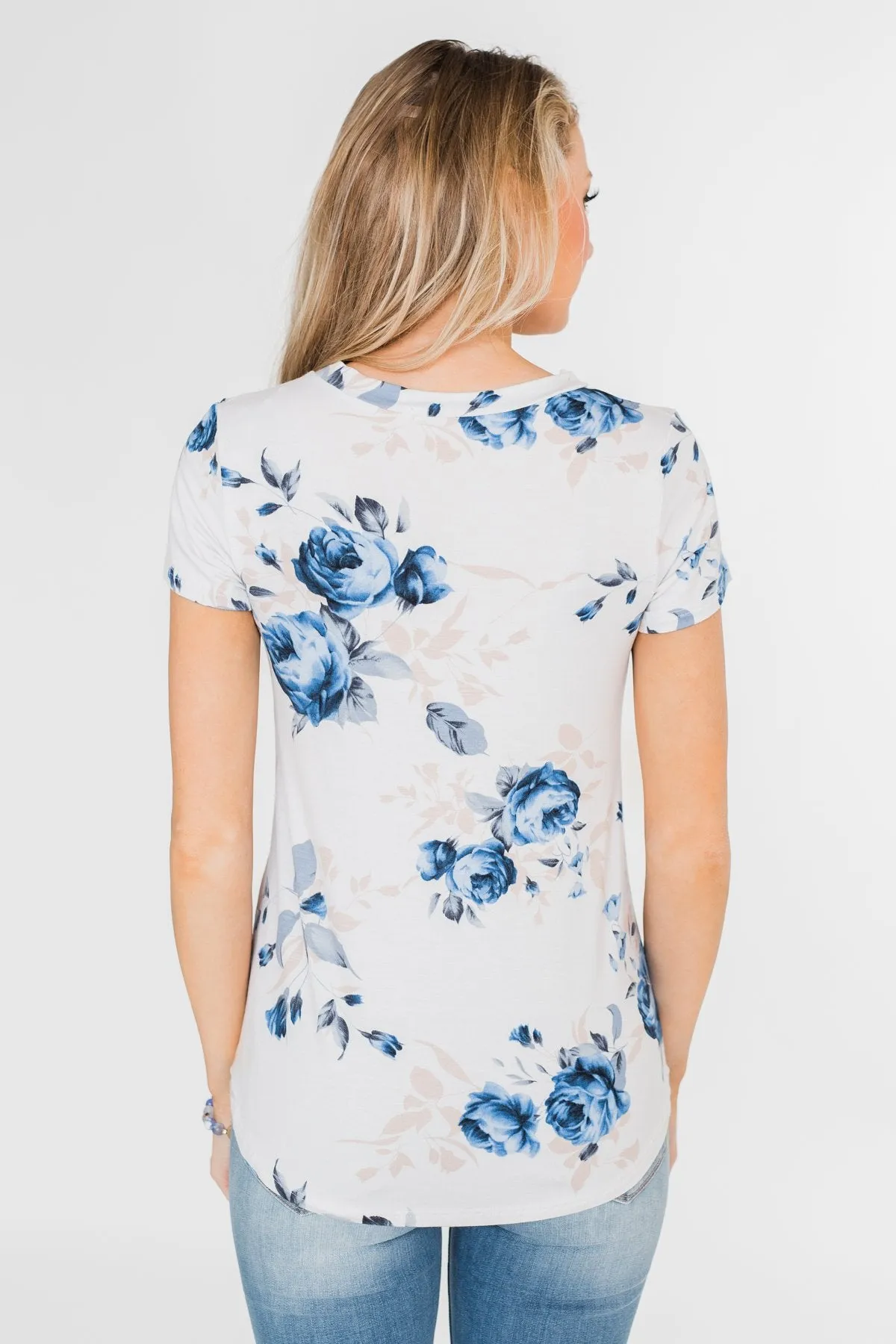 Floral Melody Short Sleeve Top- Eggshell White