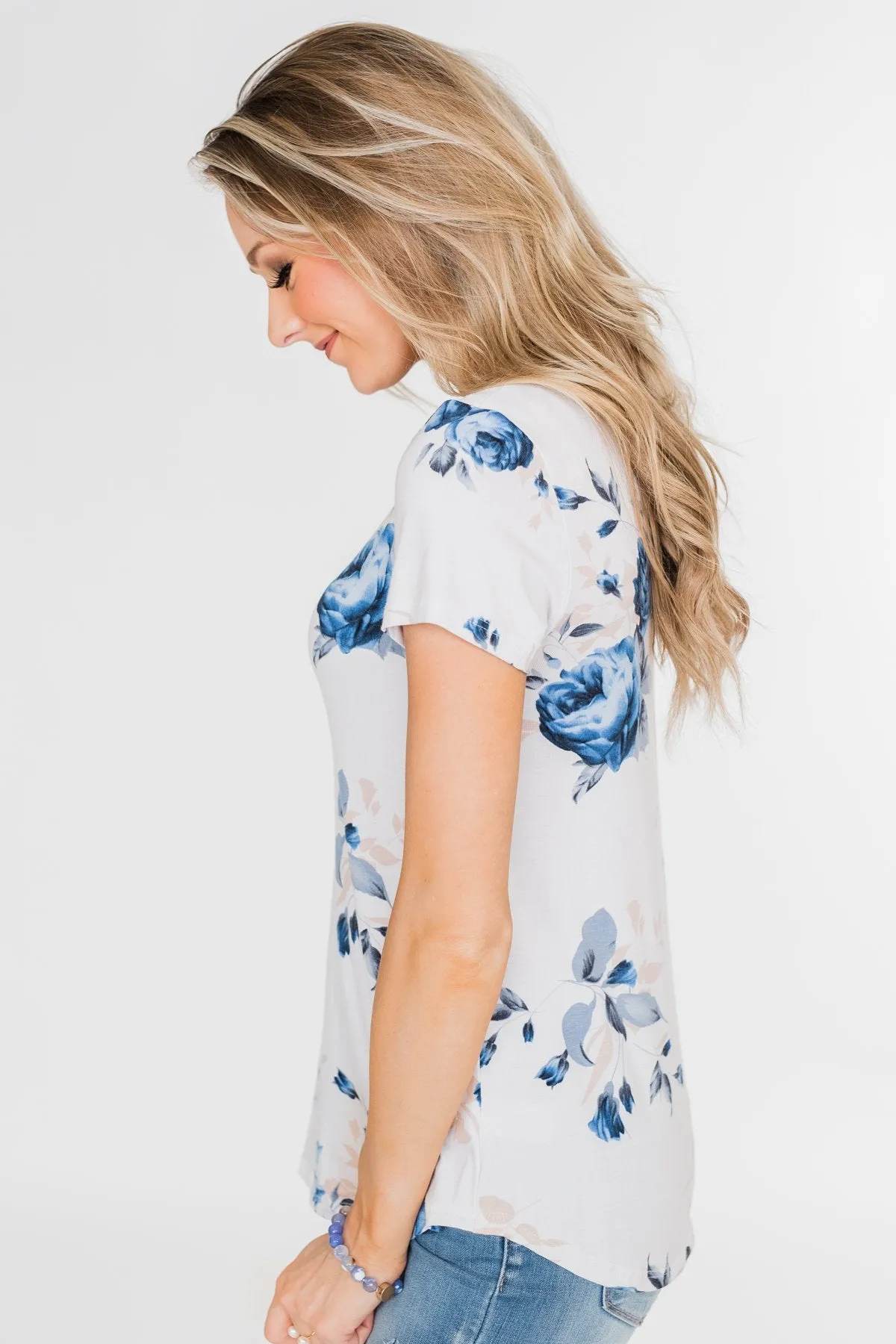 Floral Melody Short Sleeve Top- Eggshell White