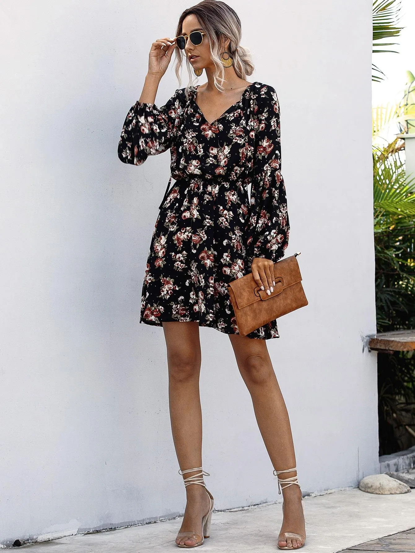 Floral Print Flared A-Line Dress