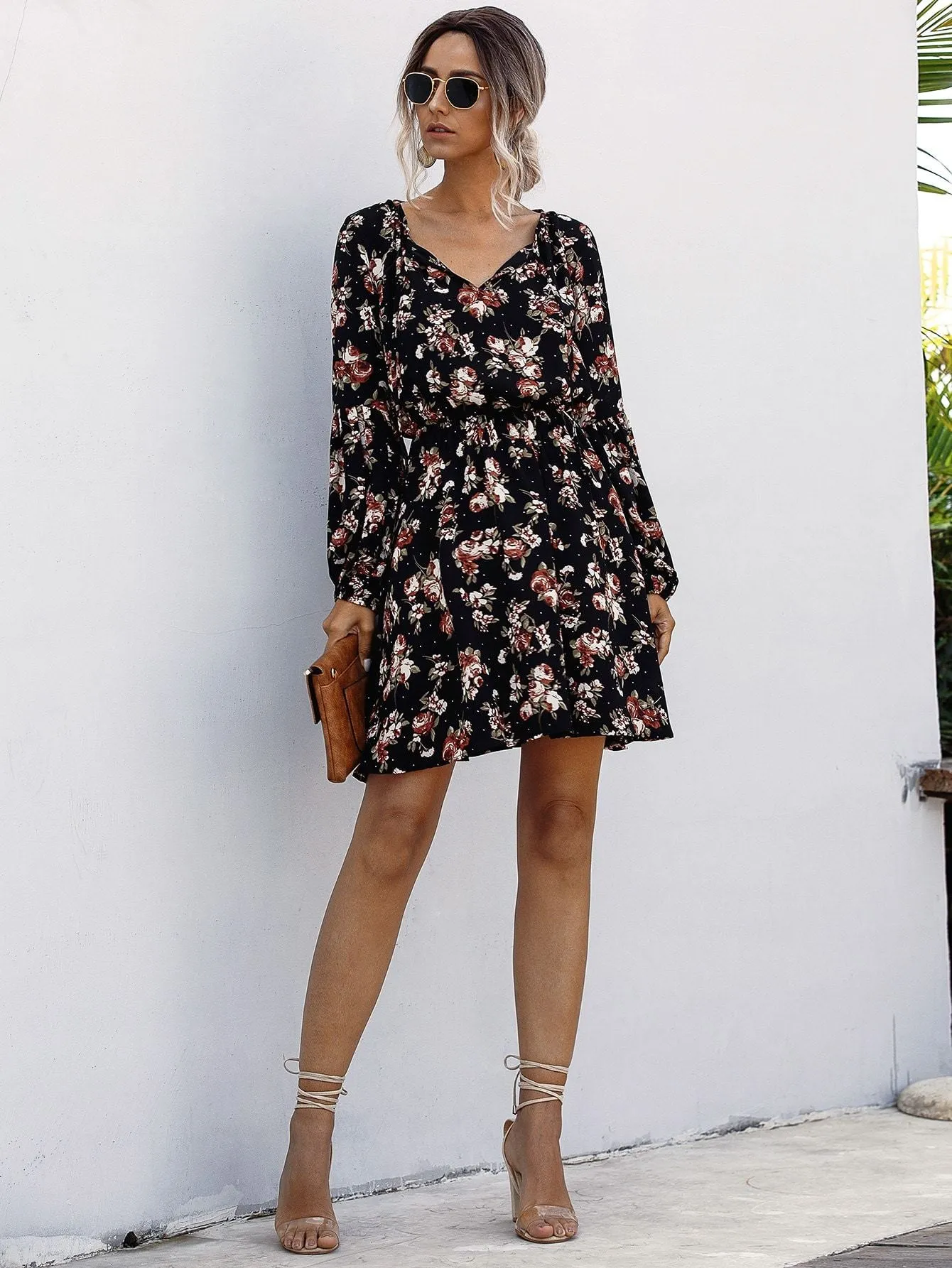 Floral Print Flared A-Line Dress